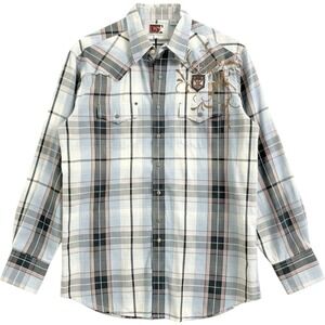 Brooks & Dunn Panhandle Slim Western Shirt Mens XL Blue Aztec Pearl Snap Vintage